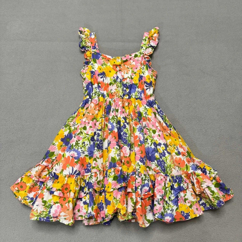 Janie and Jack Dress Girls 8 Floral Tiered Ruffle Cotton Party Wedding Summer